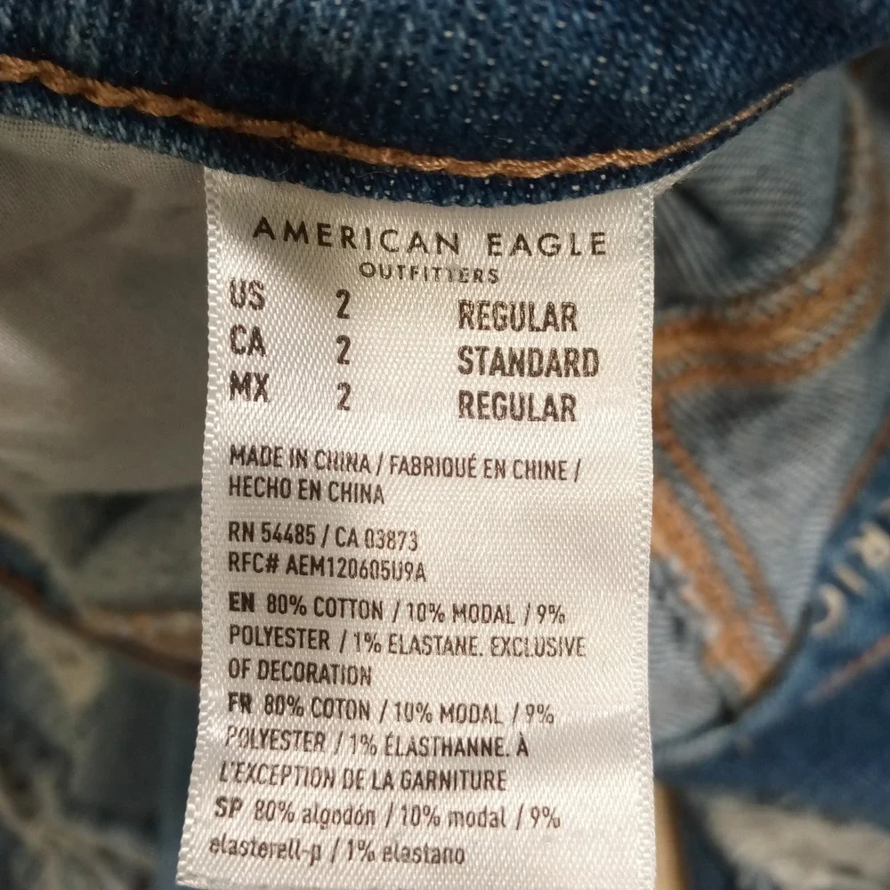 American Eagle Women Distressed Skinny Jeans Blue Medium Wash Raw Hem Size 2 Reg